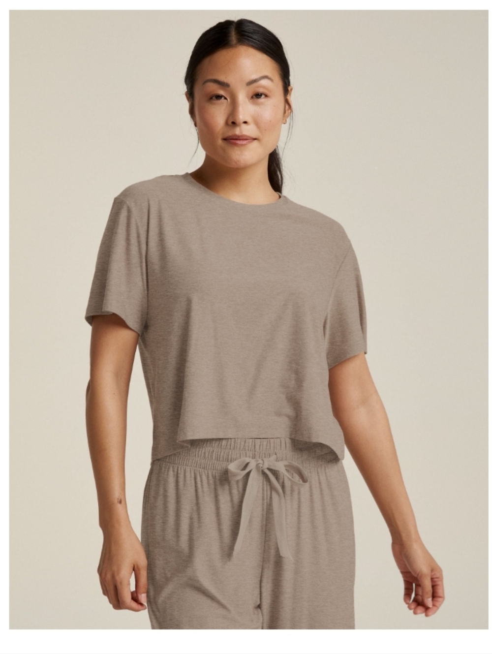 Beyond Yoga Relaxed Crewneck Tee in Birch Heather